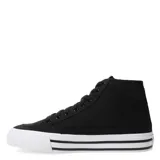 Championes urbanos de caña media Puma, confeccionados en lona negra con la icónica franja lateral en blanco. Presentan suela vulcanizada blanca con líneas negras decorativas y cierre mediante cordones.
