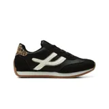 Championes deportivos American Sport Ysabel de color negro, con detalles en blanco, borde dorado y talón con estampado animal print tipo leopardo. Suela de goma texturizada y diseño urbano.