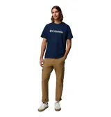 Remera de algodón orgánico color azul marino, con cuello redondo, mangas cortas y logo de la marca estampado en blanco en el pecho.