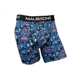 Boxer de hombre marca Maui and Sons con estampado de monstruos en tonos azules, negros y rosados. Cintura elástica negra con logo de la marca en blanco.
