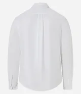 Camisa de hombre, corte slim, color blanco, confeccionada en algodón y poliéster con tecnología Easy Care que ofrece elasticidad y secado rápido. Presenta cuello inglés y manga larga con puño abotonado.