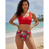 Top de bikini tipo crop top de color verde militar, con diseño deportivo y banda elástica en la base.