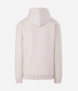 Buzo cerrado Marfinno de fleece en color negro, con capucha ajustable mediante cordón, bolsillo tipo canguro al frente, y puños y cintura elásticos.
