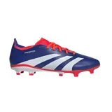 Championes de fútbol Adidas Predator League FG, color azul con detalles en blanco y rojo.
