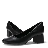 Zapato de tacón cuadrado Bottero, color negro, con punta redondeada y detalle de logo metálico en el lateral.