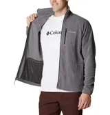 Campera polar Columbia modelo Fast Trek II, color gris, con cierre frontal completo, cuello alto, bolsillo en el pecho con cierre y bolsillos laterales con cierre.