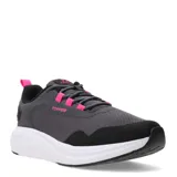 Championes Topper de diseño deportivo, confeccionados en mesh gris con detalles en fucsia. Presentan refuerzos sintéticos negros, suela blanca con amortiguación y tirador en el talón.