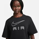 Camiseta Nike Air de algodón pesado, color negro, con diseño holgado, hombros caídos y logo frontal de satén bordado con contorno blanco que incluye el texto "AIR".
