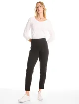 Legging de corte ajustado y tiro alto con pretina ancha, confeccionado en tejido elastizado de color negro.