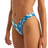 Bikini con estampado floral en tonos azules y blancos, de corte clásico.