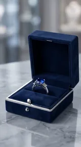 Anillo de plata 925 con piedra central de raíz de zafiro en corte cojín y detalles laterales de circonias en corte baguette.
