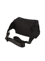 Riñonera de diseño unisex en color marrón, confeccionada en tela tipo lona. Presenta un compartimento principal con cierre de cremallera negro, un bolsillo trasero y correa ajustable con hebilla plástica.