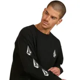 Remera negra de manga larga con cuello redondo y logo de Volcom estampado en blanco en el pecho y en la manga izquierda.