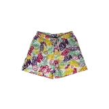 Short de baño blanco con estampado de graffitis en colores amarillo, rojo, violeta, verde y negro.