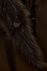 Abrigo de corte recto y diseño cruzado, confeccionado en tejido efecto gamuza con interior de pelo sintético a tono. Presenta cuello solapa amplio, manga larga y cierre frontal cruzado.