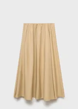 Falda larga de corte evasé en color beige, confeccionada en mezcla de algodón y poliamida. Presenta cintura con elástico, tiro bajo y bolsillos laterales.