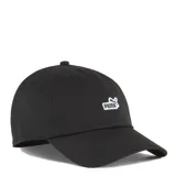 Gorra Puma de 6 paneles color negro, con visera precurvada y parche bordado con el logo de la marca en el frente.