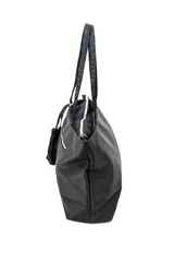 Cartera tipo shopper color negro con doble asa de mano, cierre superior y un pequeño monedero o neceser desmontable con cierre colgando del lateral.