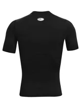 Remera de compresión Under Armour HeatGear negra de manga corta, con logo blanco en el pecho.