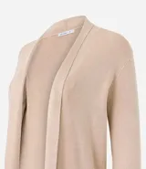 Cardigan largo de punto abierto, con mangas largas y bolsillos frontales aplicados. Diseño minimalista y versátil de la marca Cortelle.