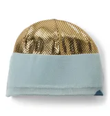 Gorro de lana tejido en color celeste con diseño de logo de la marca Columbia en tonos azules y negros. Cuenta con tecnología termorreflectante interna para mayor abrigo.