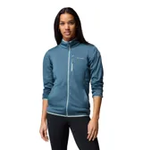 Campera polar Columbia con tecnología Omni-Wick de secado rápido. Presenta cuello alto, cierre frontal completo, bolsillo vertical con cierre en el pecho y bolsillos laterales. Diseño entallado con ribetes en contraste en puños, cuello y dobladillo.