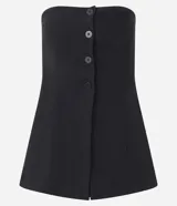 Blusa strapless negra confeccionada en bengalina con viscosa, con botones frontales y diseño estructurado de sastrería.