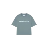 Remera oversized verde de cuello redondo y manga corta, con estampa frontal del logo de la marca en color blanco.