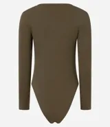 Body de manga larga marca Blue Steel, confeccionado en poliamida seamless con escote cuadrado y cierre en la entrepierna.