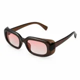 Lentes de sol con armazón rectangular de policarbonato marrón translúcido y cristales degradados en tonos rosados.