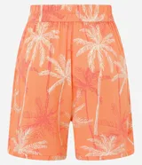 Short de cintura alta con elástico y lazo ajustable, confeccionado en viscosa con estampado de cocoteros.