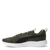 Championes de running Puma Resolve Modern, color verde oliva con detalles en negro y suela blanca. Presentan un diseño aerodinámico con tejido de malla transpirable y cierre de cordones.