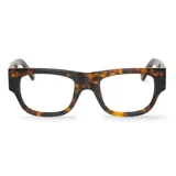 Armazón de lentes ópticos con diseño rectangular y acabado en estampado carey (tortoise).