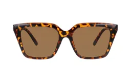 Lentes de sol con armazón cuadrado de acetato con estampado carey y cristales marrones.