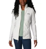Campera de polar Columbia con cierre frontal completo, cuello alto y bolsillos laterales. Presenta un diseño entallado con paneles laterales en contraste y logo de la marca bordado en el pecho.