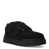 Championes urbanos de estilo skate, color negro, con capellada de gamuza y paneles laterales de malla. Presentan suela de plataforma robusta y cierre mediante cordones al tono.