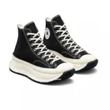 Championes Converse Chuck Taylor All Star de caña alta, color negro con suela chunky blanca y cordones blancos.