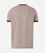 Remera Marfinno de corte slim y mangas cortas, con diseño de rayas horizontales finas bicolor en blanco y negro, y detalles contrastantes en cuello redondo y puños.