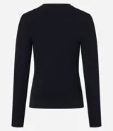 Blusa de algodón color negro, de corte ajustado, con cuello redondo y mangas largas.