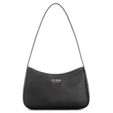 Cartera tipo bandolera Guess modelo Cerelia, color negro, de diseño estructurado y minimalista. Confeccionada en material sintético con textura sutil, presenta cierre superior y una cómoda asa larga para el hombro. Cuenta con el logotipo de la marca y herrajes metálicos en tono dorado en la parte frontal.