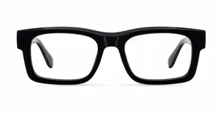 Armazón de receta con diseño rectangular y montura superior ligeramente curvada, fabricado en materiales bio-based y propionato de celulosa en color negro.
