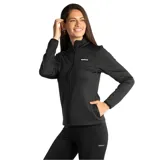 Campera polar Caterpillar de mujer, color negro, con cierre frontal y diseño cuadriculado.