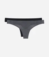 Pack de dos tangas de microfibra sin costuras, una negra y otra gris jaspeado.