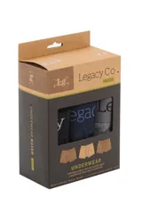 Pack de tres bóxer lisos de Legacy Co. con cintura elastizada. El pack azul incluye bóxer liso marino, liso denim y liso negro. El pack negro incluye bóxer liso gris, liso negro y liso marino.