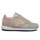 Championes Saucony Shadow Original de dama, color beige con detalles en rosa y durazno.