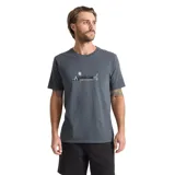 Remera gris oscuro Roark de manga corta y cuello redondo, con pequeño estampado gráfico frontal que dice "Mountain Living".