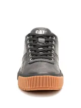 Championes Cat modelo Amp para mujer, de color negro con textura punteada, cordones negros y suela de goma marrón con plataforma acanalada.