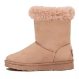 Pantubota color crema con interior de piel sintética y botón decorativo.