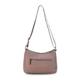 Bandolera de cuero sintético color bordó, con múltiples bolsillos frontales con cierre y correa ajustable en contraste de color.