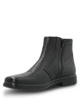 Botines de cuero negro con tecnología waterproof, diseño de caña media, cierre lateral y suela de poliuretano.